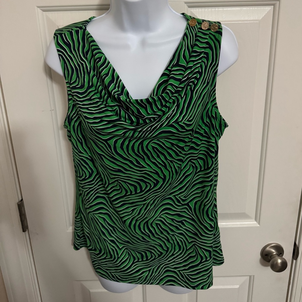 MICHAEL Michael Kors Zebra-Print V-Neck Flounce Blouse Women's MED Spring Green